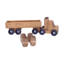 Load image into Gallery viewer, Wooden Barrel Truck Toy With Removable Wood Barrels, Child-Safe Harvest Stain Finish
