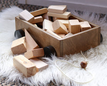 Load image into Gallery viewer, Amish-Made Wooden Toddler Pull Wagon Toy with Wood Building Blocks
