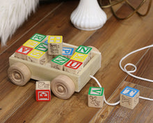 Load image into Gallery viewer, Amish-Made Wooden ABC Block Toddler Pull-String Wagon Toy
