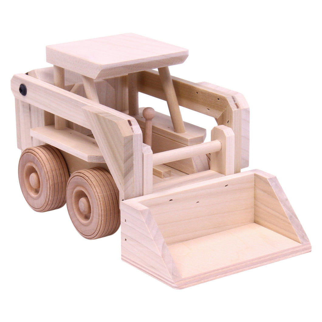 Wooden Skid Loader Toy, Skid Steer with Movable Bucket