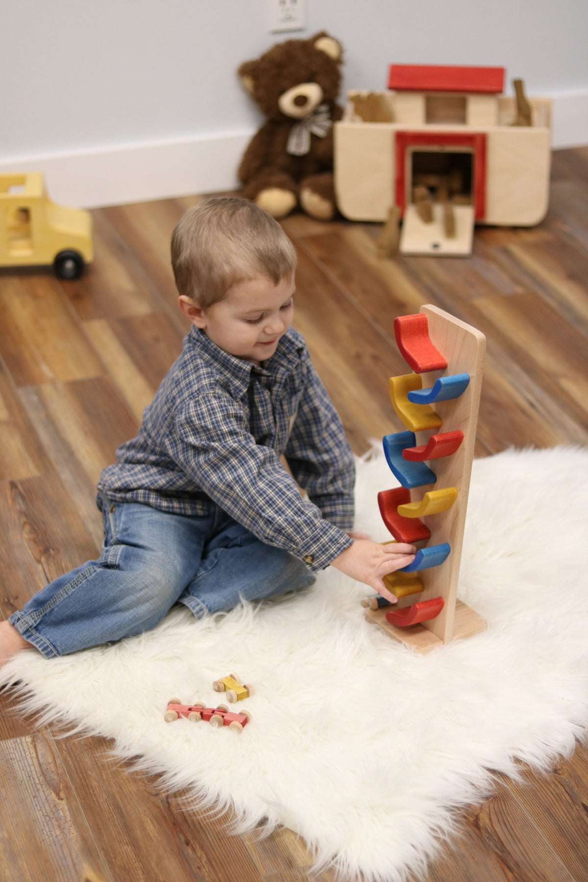 Amish-Made Mini Car Roller Wooden Toy with Cars – Solid Wood