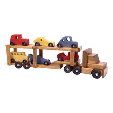 Load image into Gallery viewer, Wooden Car-Carrier Semi Truck and Trailer Toy Set with 6 Cars
