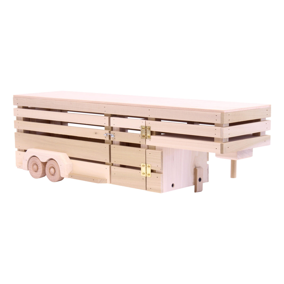 Amish-Made Wooden Gooseneck Livestock Trailer Toy – Solid Poplar