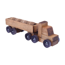 Load image into Gallery viewer, Wooden Barrel Truck Toy With Removable Wood Barrels, Child-Safe Harvest Stain Finish
