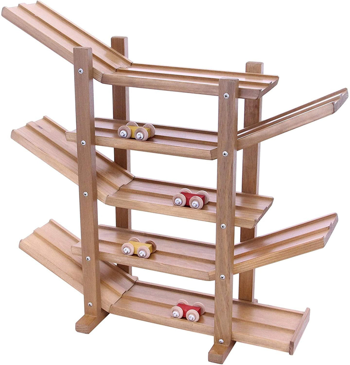 Amish-Made Wooden Car Roller Racetrack with 4 Wooden Cars