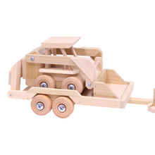 Load image into Gallery viewer, Wooden Toy Pickup Truck and Flatbed Trailer with Skidloader Set
