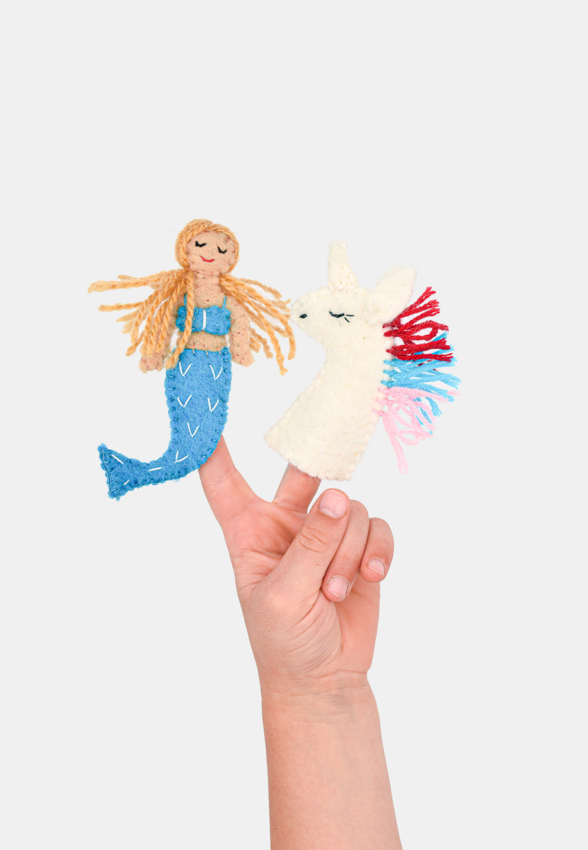 Mermaid & Unicorn Finger Puppet Set – Handmade Wool Felt Pretend Play Toy