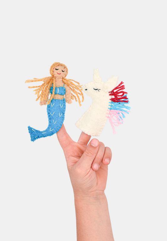Mermaid & Unicorn Finger Puppet Set – Handmade Wool Felt Pretend Play Toy