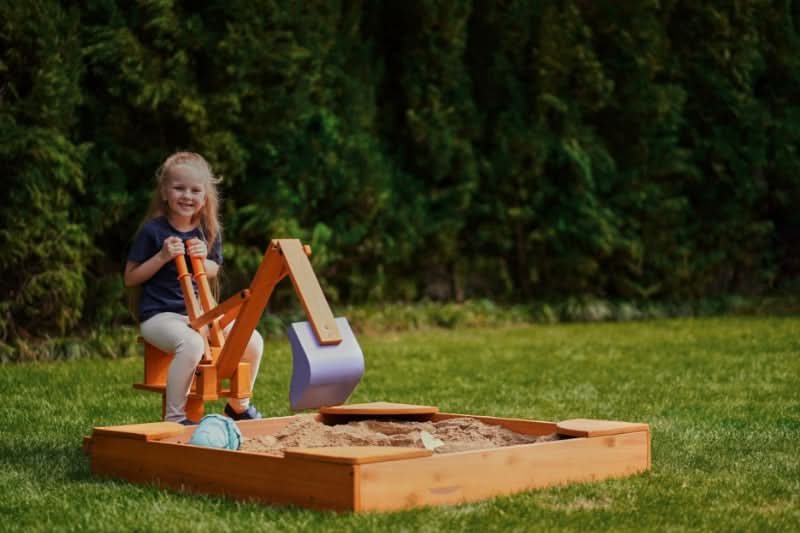 Avenlur Blippi Excavator: Wooden Sustainable Ride-On Sandbox Toy with 360° Swivel for Toddlers
