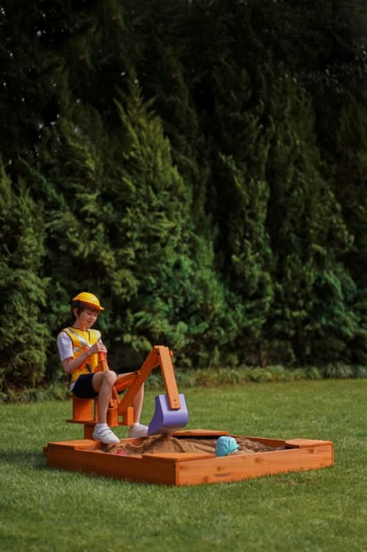 Avenlur Blippi Excavator: Wooden Sustainable Ride-On Sandbox Toy with 360° Swivel for Toddlers