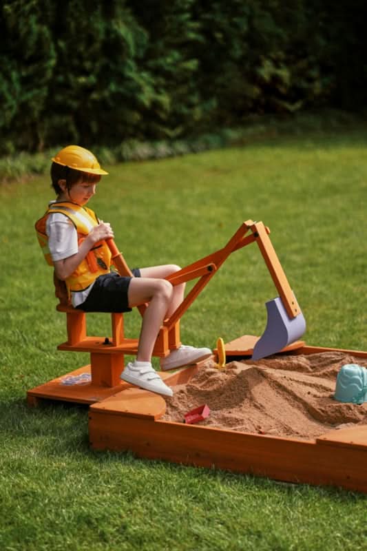 Avenlur Blippi Excavator: Wooden Sustainable Ride-On Sandbox Toy with 360° Swivel for Toddlers