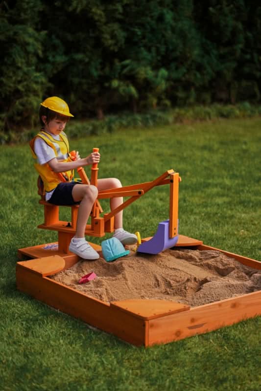 Avenlur Blippi Excavator: Wooden Sustainable Ride-On Sandbox Toy with 360° Swivel for Toddlers