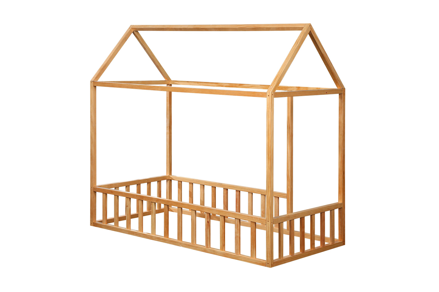 2mamabees Eco-Friendly Wooden Montessori House Bed with Rails