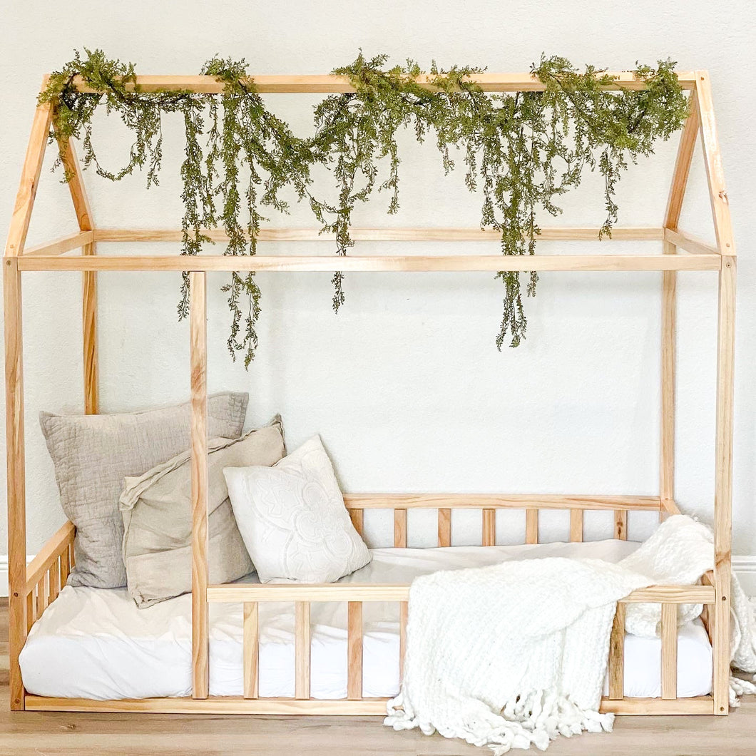 2mamabees Eco-Friendly Wooden Montessori House Bed with Rails