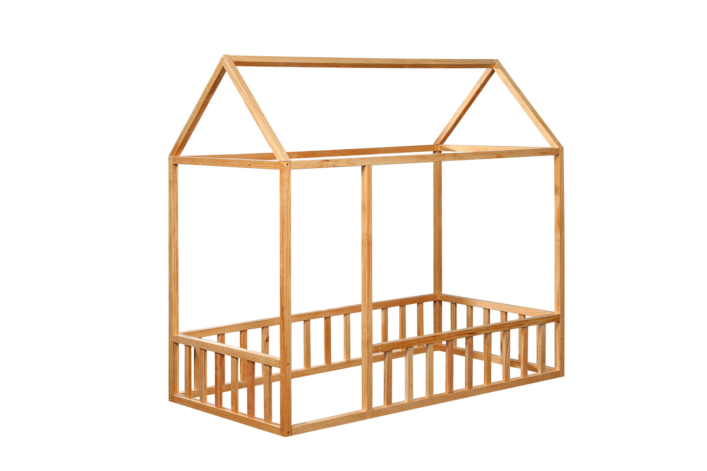 2mamabees Eco-Friendly Wooden Montessori House Bed with Rails