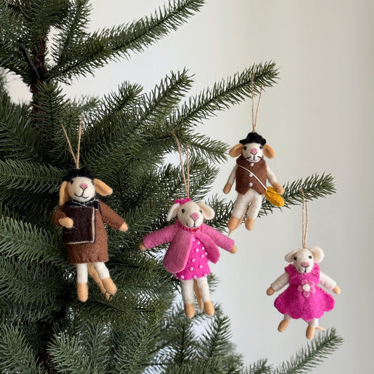 Mouse Family Ornament – Handmade Wool Felt Holiday Decor