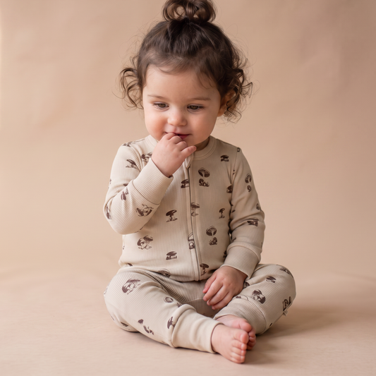 Organic Cotton 2-Way Zip Romper with Convertible Footies & Mittens for Babies – Mushroom