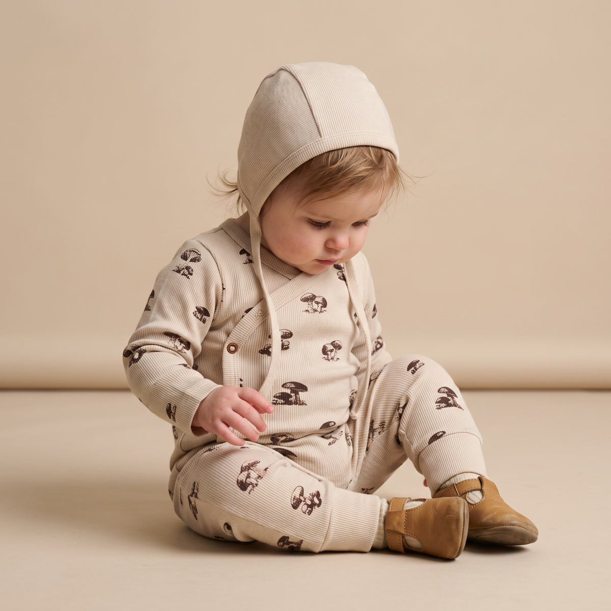 Organic Cotton Kimono Onesie & Pants Set for Babies – Mushroom