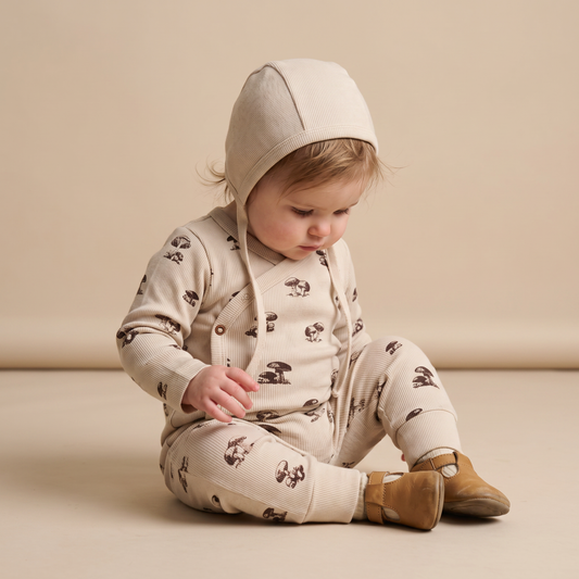 Organic Cotton Kimono Onesie & Pants Set for Babies – Mushroom