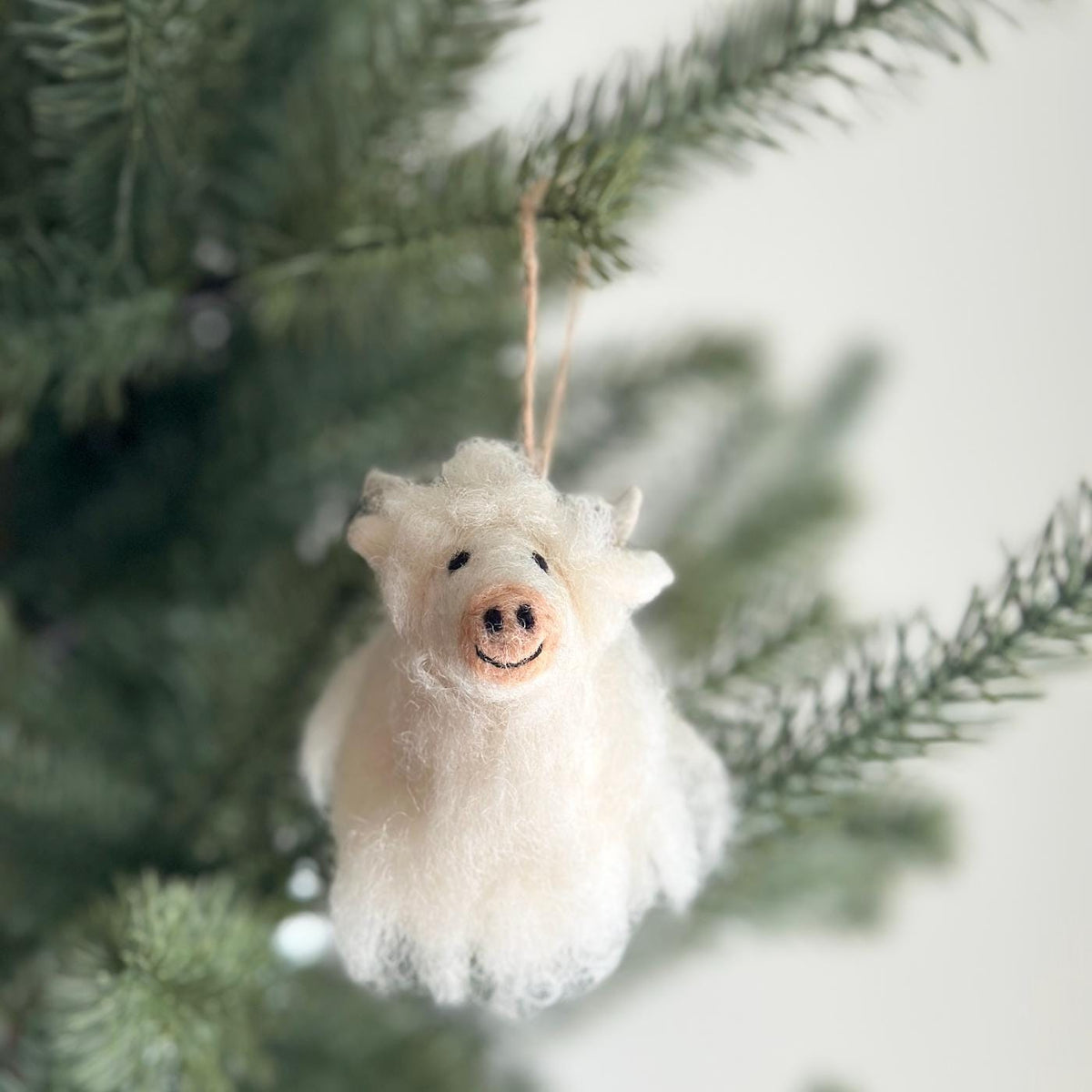 Highland Cow Ornament – Handmade Wool Felt Holiday Decor