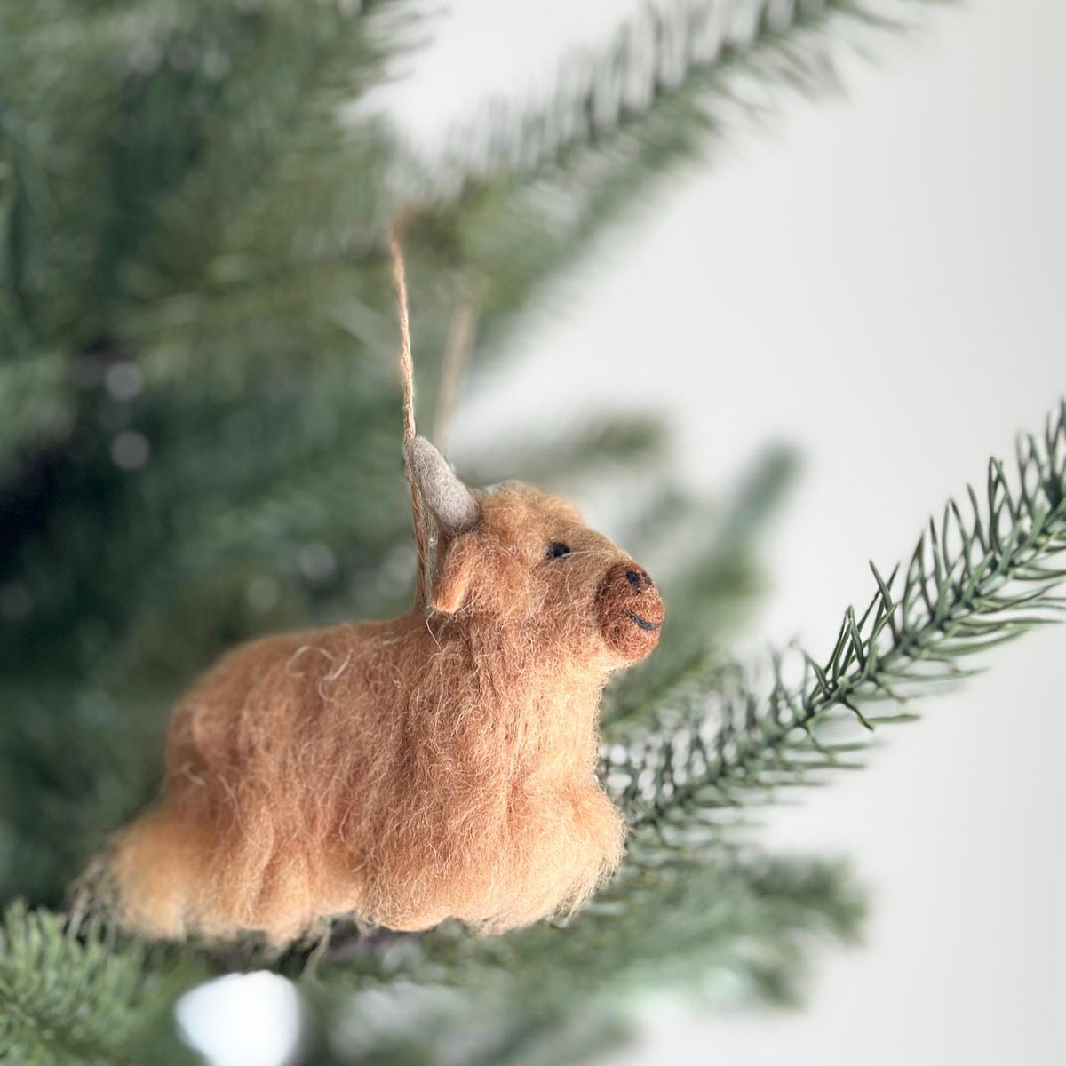Highland Cow Ornament – Handmade Wool Felt Holiday Decor
