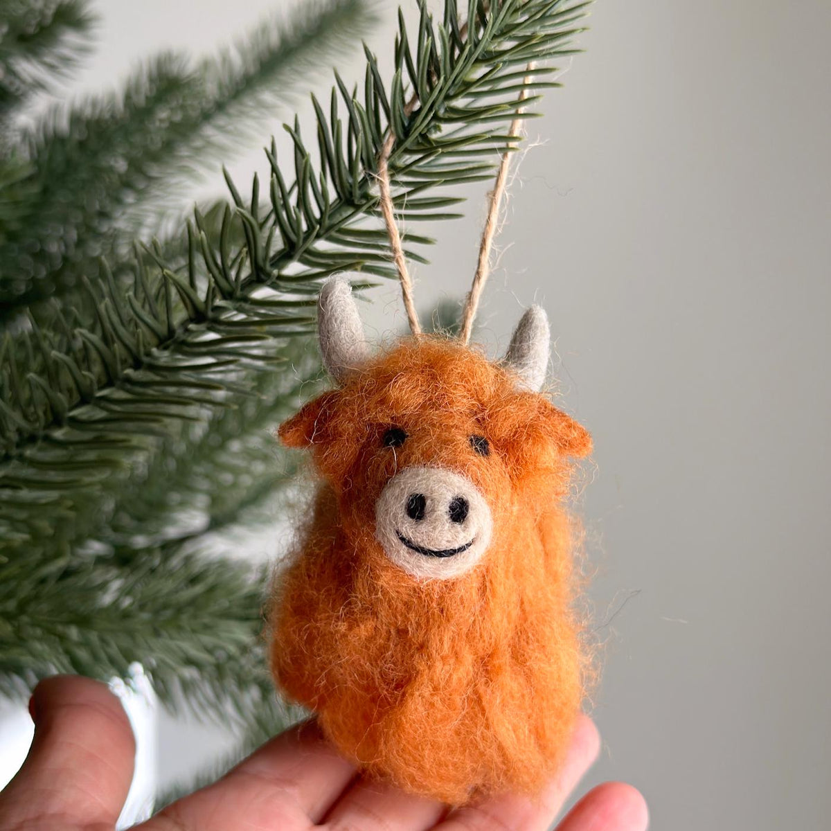 Highland Cow Ornament – Handmade Wool Felt Holiday Decor