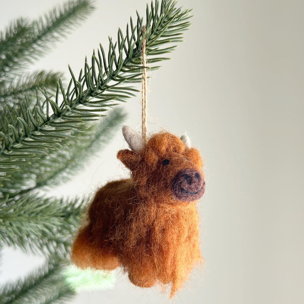 Highland Cow Ornament – Handmade Wool Felt Holiday Decor