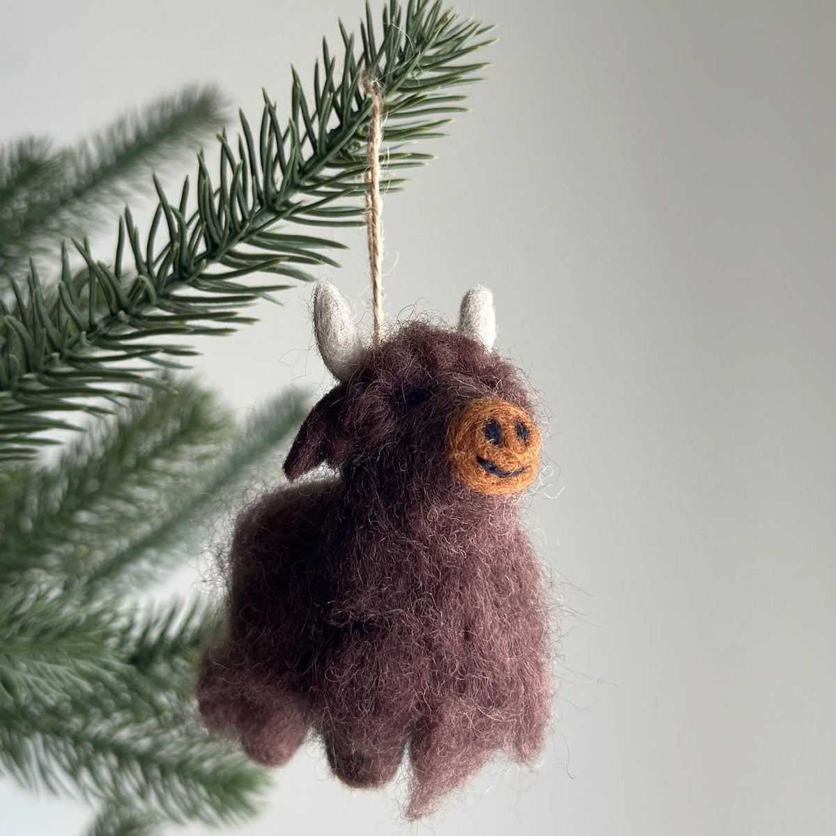 Highland Cow Ornament – Handmade Wool Felt Holiday Decor