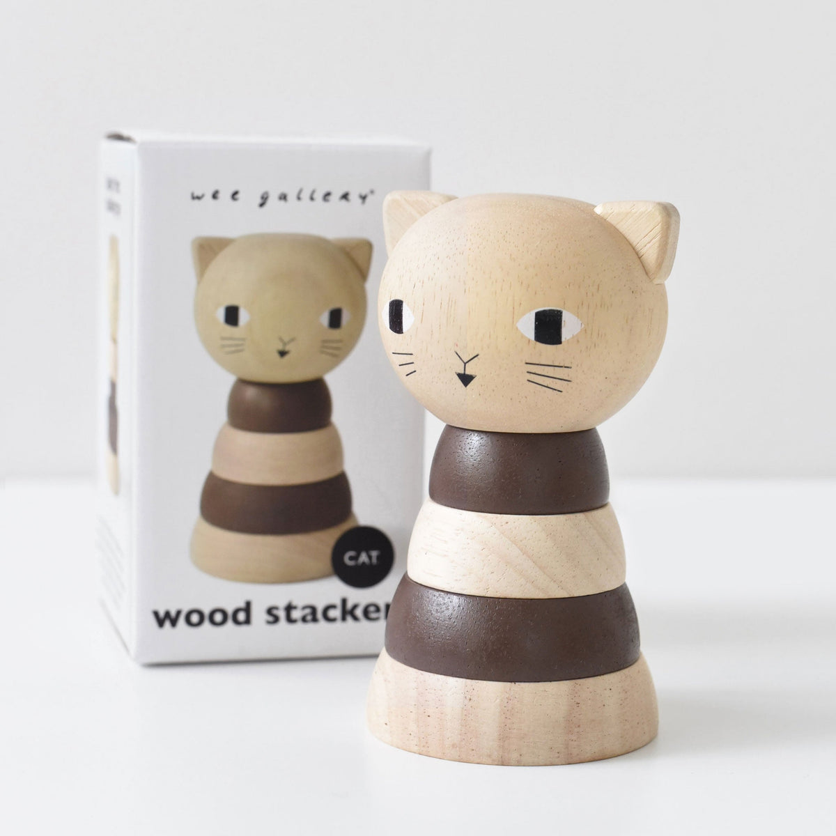 Wee Gallery Cat Wood Ring Stacker – Rubberwood Toddler Toy