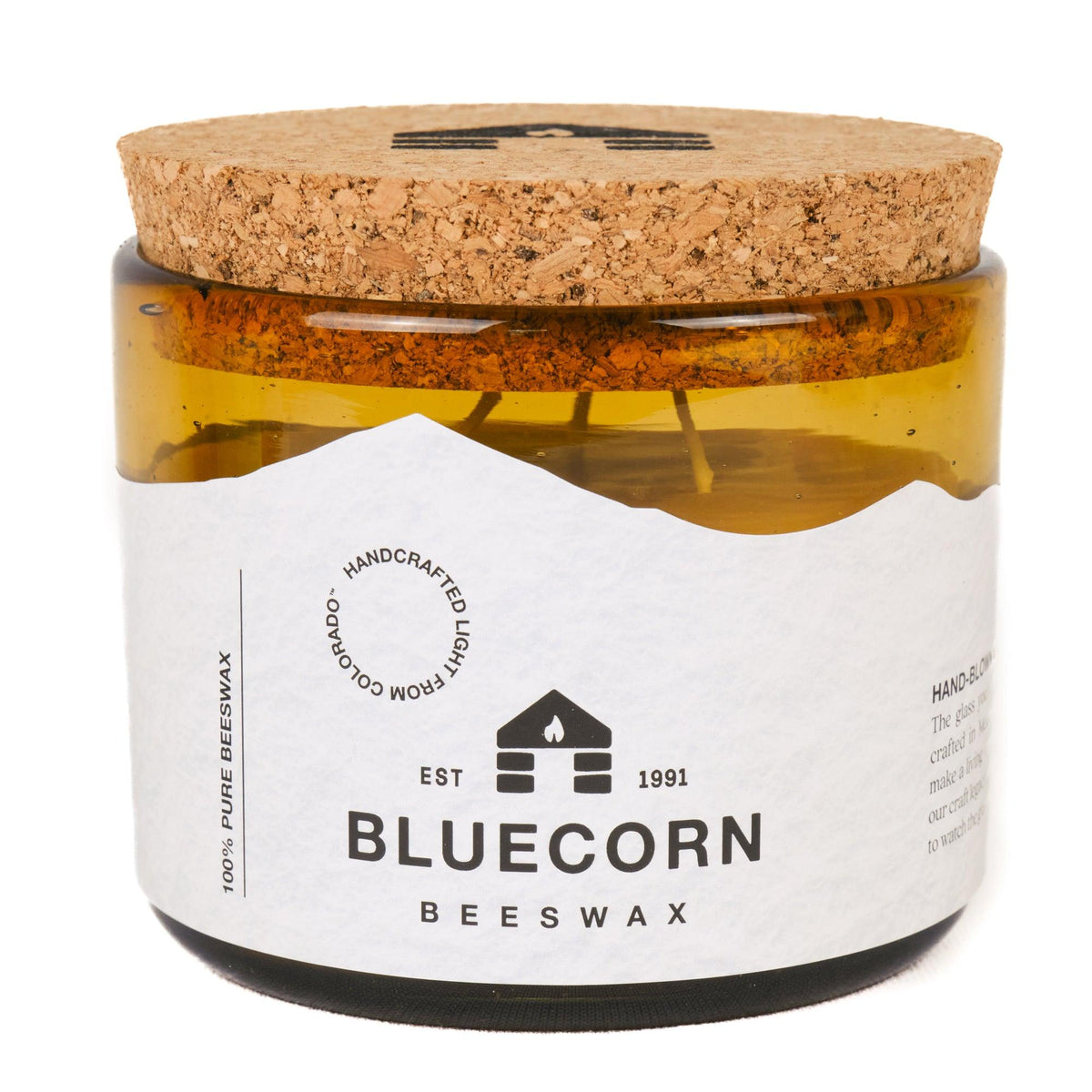 Bluecorn Raw Beeswax Candle in Recycled Blown Glass – 8 oz or 22 oz 3-Wick