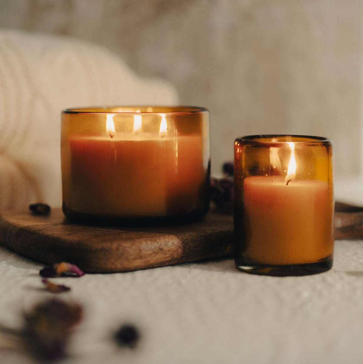 Bluecorn Raw Beeswax Candle in Recycled Blown Glass – 8 oz or 22 oz 3-Wick