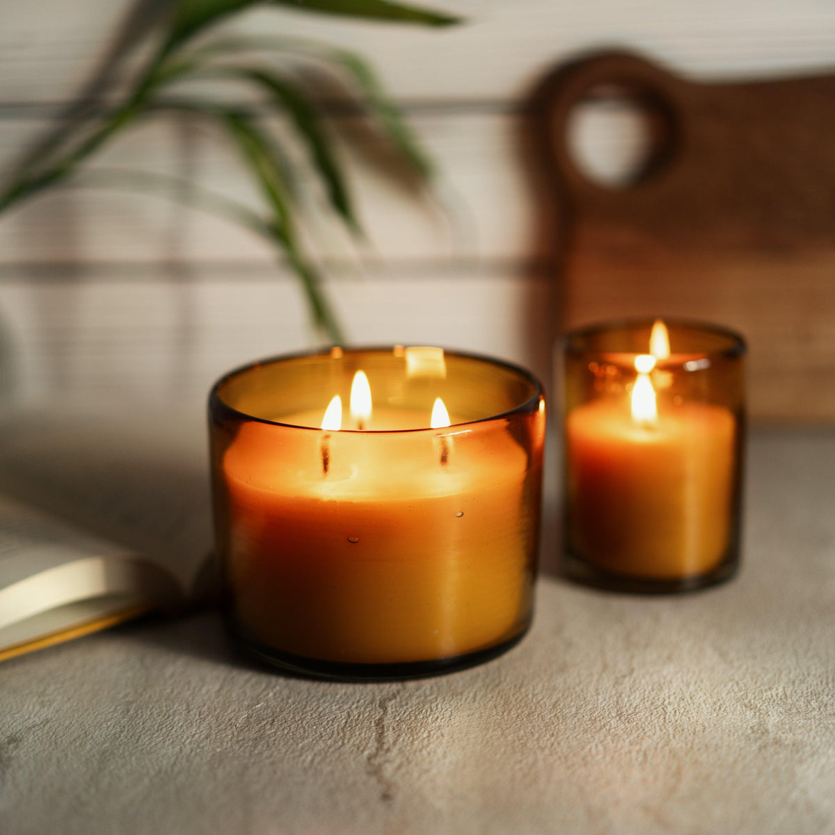 Bluecorn Raw Beeswax Candle in Recycled Blown Glass – 8 oz or 22 oz 3-Wick
