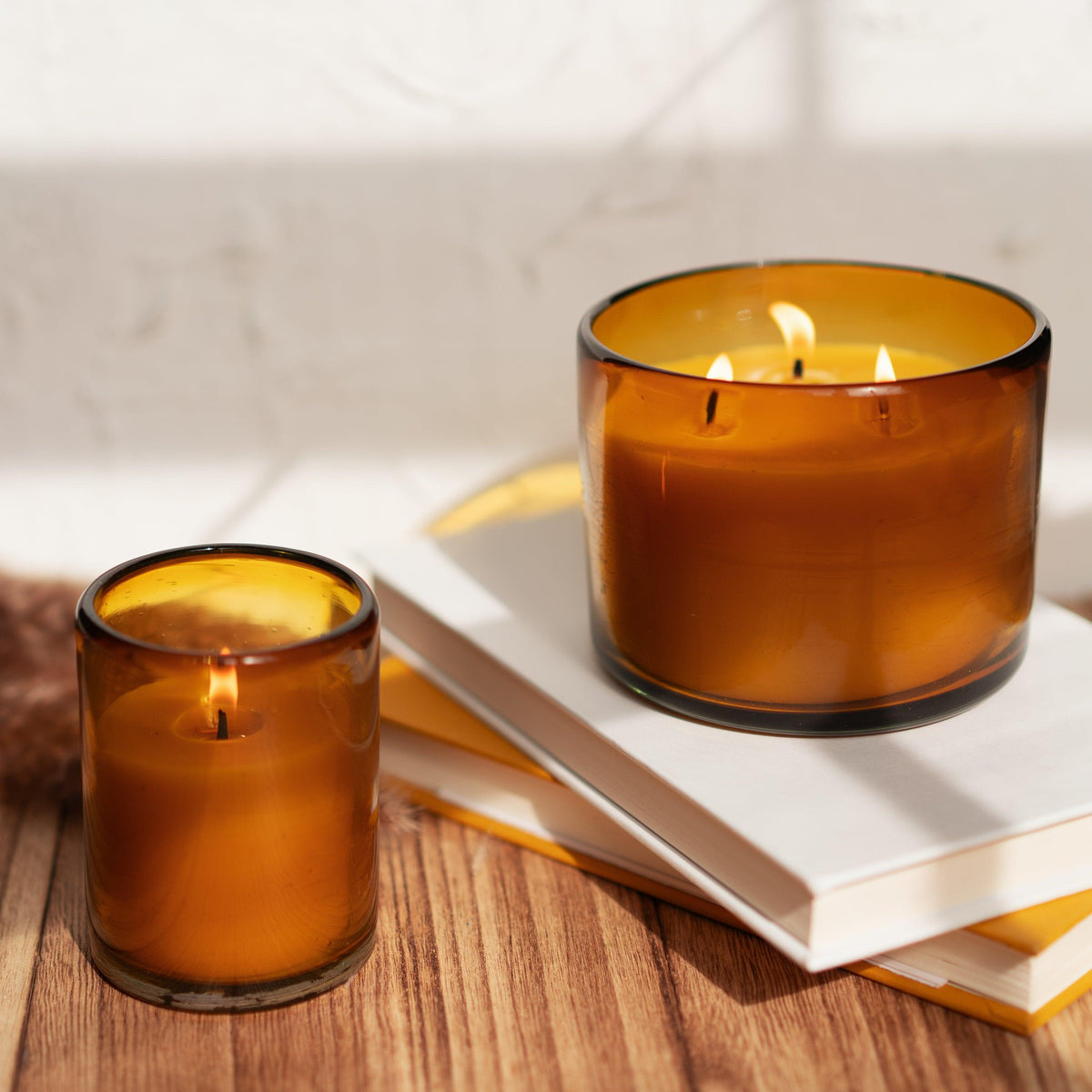 Bluecorn Raw Beeswax Candle in Recycled Blown Glass – 8 oz or 22 oz 3-Wick