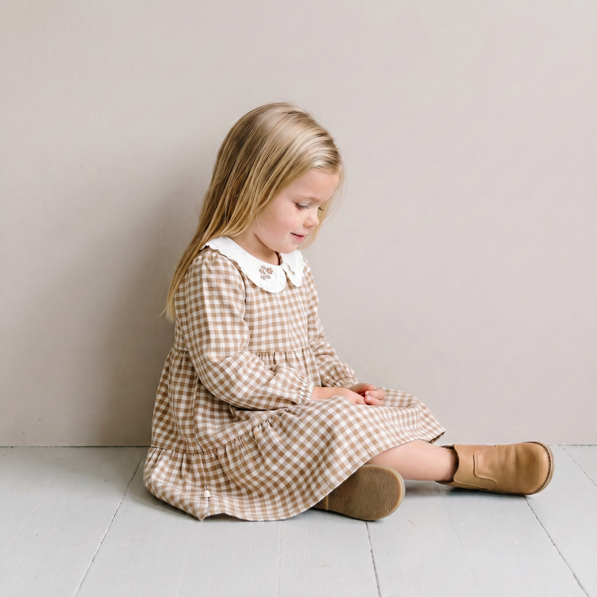 Organic Cotton Collar Tiered Dress for Babies & Toddlers – Oat Gingham