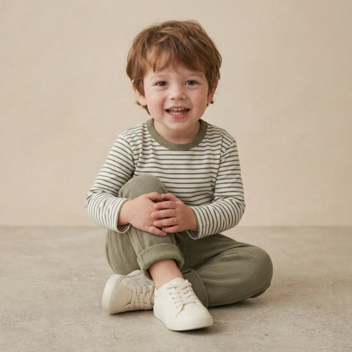 Organic Cotton Tee & Foldover Pants Set for Babies & Toddlers – Olive Stripes