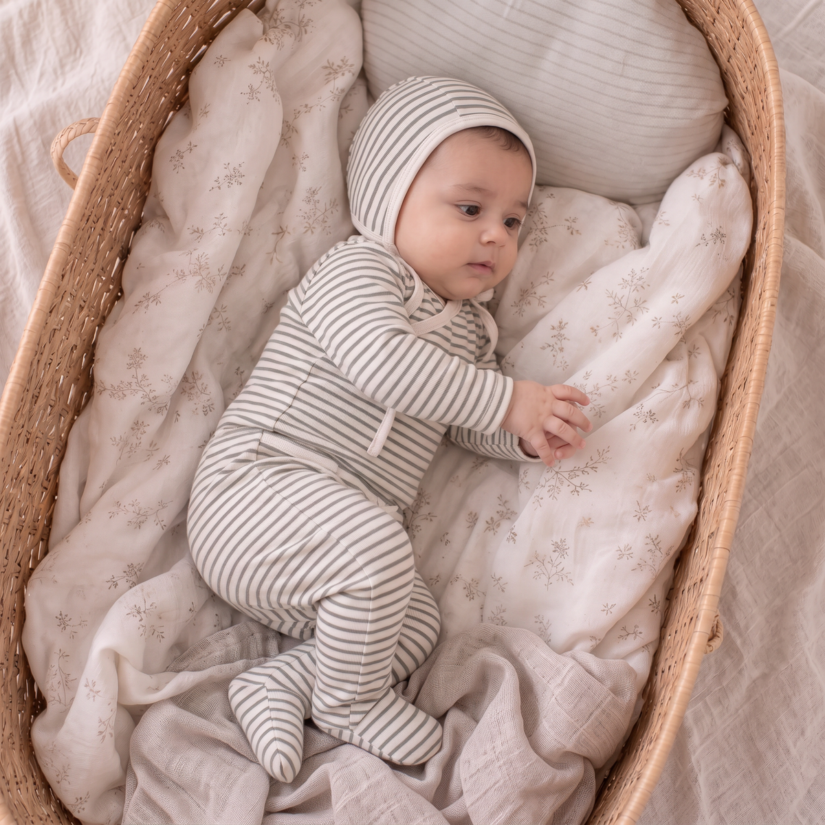 Organic Kimono Top & Footed Pants Set for Babies – Olive Stripes