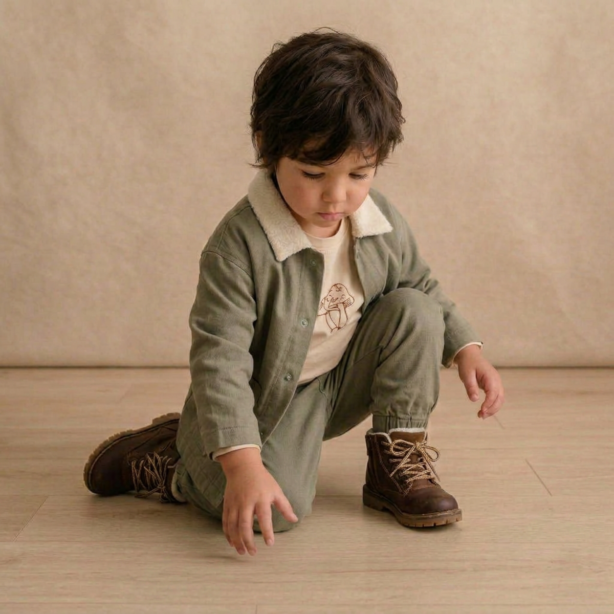 Organic Cotton Twill Button Jacket for Toddlers – Olive