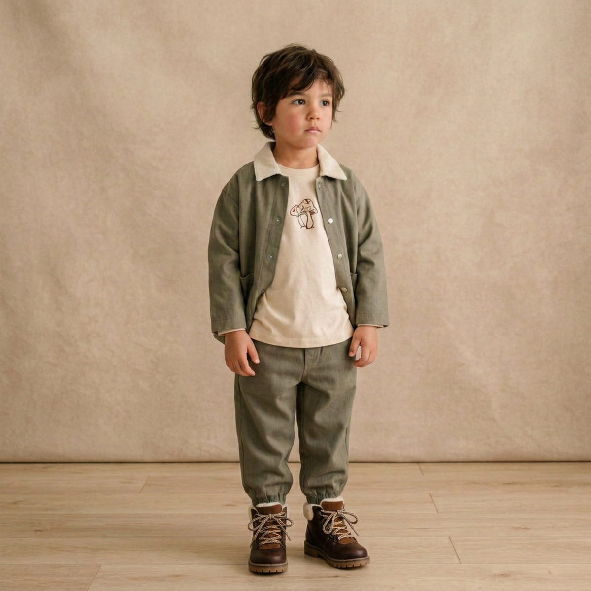 Organic Cotton Twill Button Jacket for Toddlers – Olive