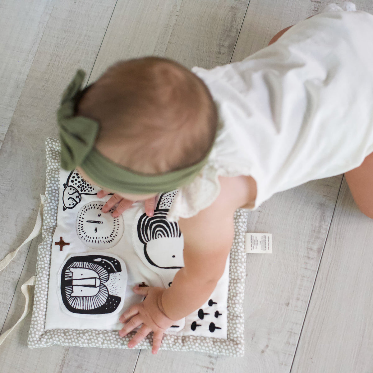 Wee Gallery Organic Cotton Baby Activity Pad – Safari (Crinkle, Rattle & Maple Teether)