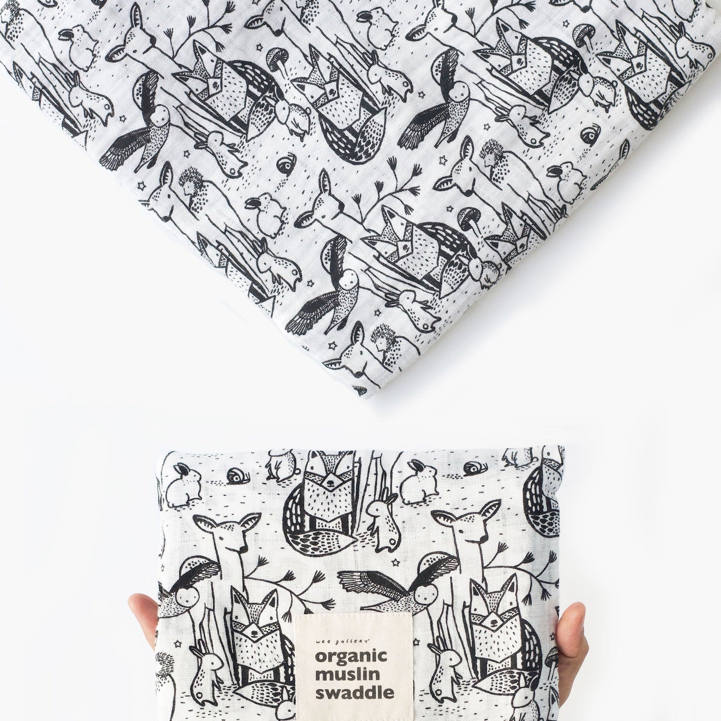 Wee Gallery Organic Muslin Black and White Swaddle - Forest
