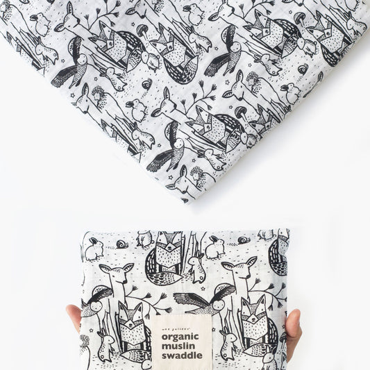 Wee Gallery Organic Muslin Black and White Swaddle - Forest