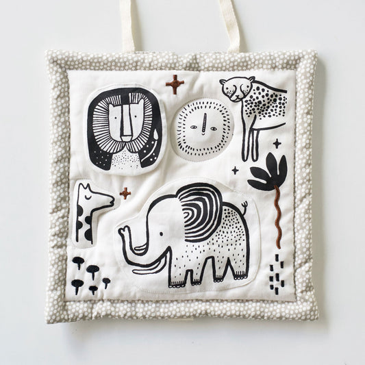 Wee Gallery Organic Cotton Baby Activity Pad – Safari (Crinkle, Rattle & Maple Teether)