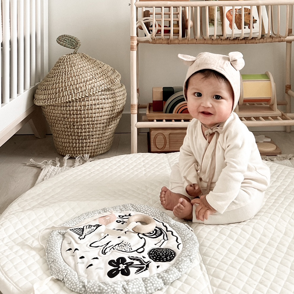 Wee Gallery Organic Cotton Baby Activity Pad – Meadow (Crinkle, Rattle & Maple Teether)