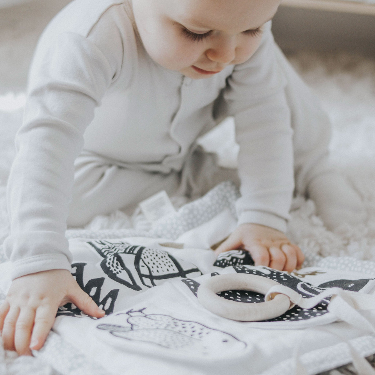 Wee Gallery Organic Cotton Baby Activity Pad – Woodland (Crinkle, Rattle & Maple Teether)