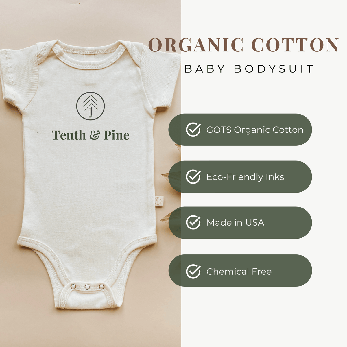 Beach Babe Clay Organic Cotton Baby Bodysuit – Short Sleeve, 0–18M