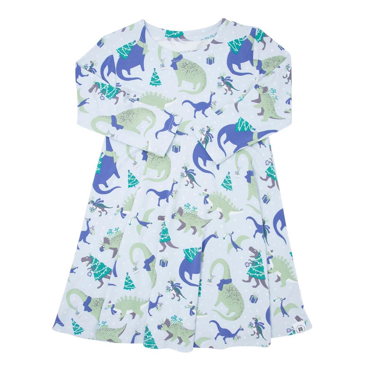 Swirly Girl Dress - Holiday Dinos