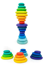 Load image into Gallery viewer, 16 Pcs STAINED Wooden Stacking Pebbles Wooden Stacking Stones
