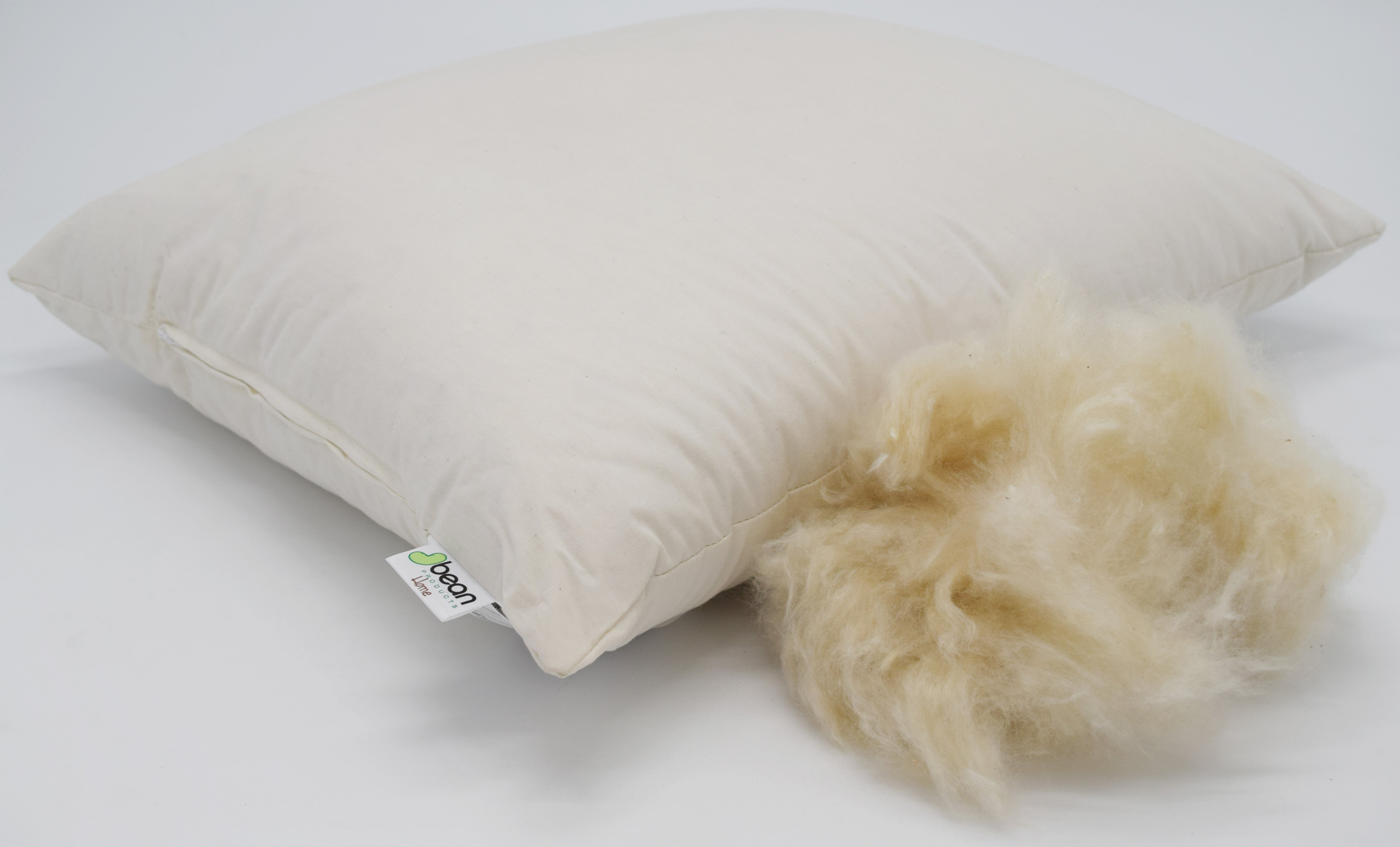 Bean Products organic kapok fiber pillow latex-free vegan plant-based with GOTS certified organic cotton cover adjustable fill