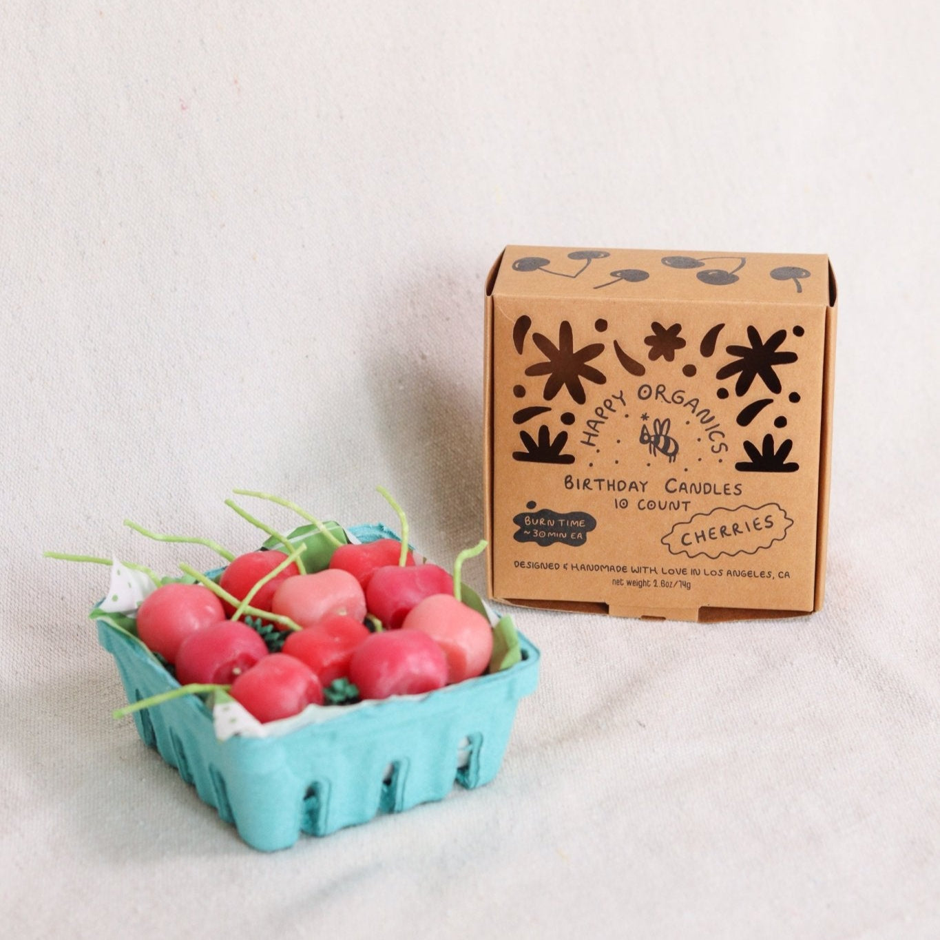 Pink Cherry Birthday Beeswax Candles