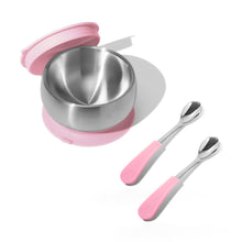 Load image into Gallery viewer, Avanchy Stainless Steel Eco-friendly Baby Suction Bowl with Lid + Spoon
